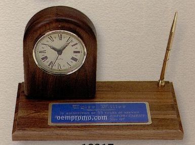 Walnut Desk Set W/ Arch Clock & Pen