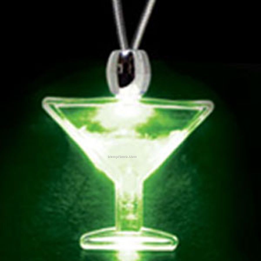 Green Acrylic Martini Glass Pendant Light Up Necklace
