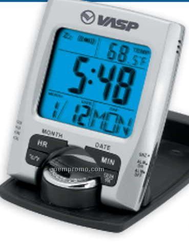 Travel Alarm Clock With Rotary Display, Date & Thermometer