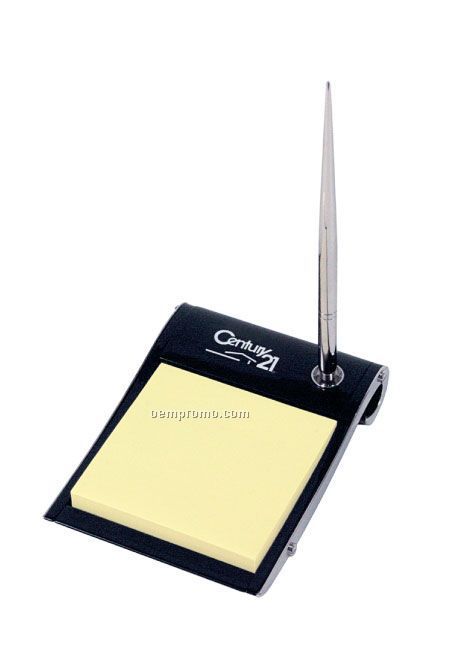 Black Lacquered Sticky Note/ Pen Holder With Ballpoint Pen