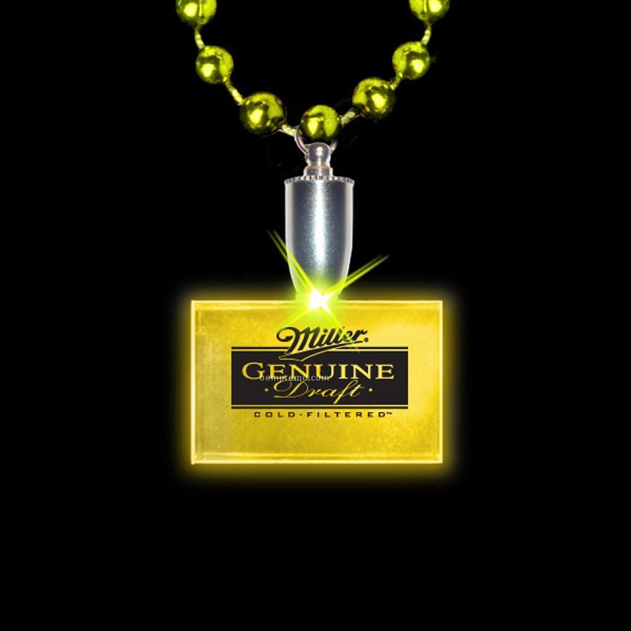 Flashing Illuminated Rectangle Charm W/ Mardi Gras Beads - Yellow