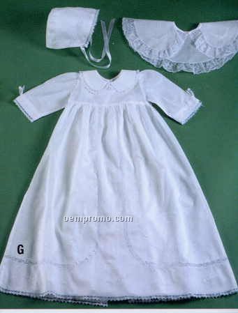 Handmade Cotton Christening Dress And Bonnet With Cluny Lace & Cape