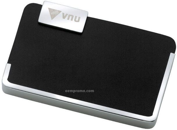 Horizontal Style Business Card Case W/ Black And Silver Finish