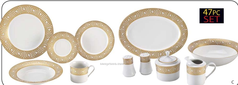 Nikita 47 PC Fine Porcelain China Set With Gold Tone Trim