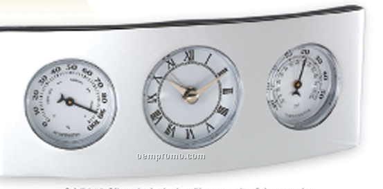 3-in-1 Shiny Silver Desk Clock With Thermometer & Hygrometer