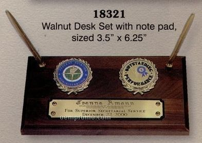 Walnut Desk Set W/ 2 Pens & 2 Logos