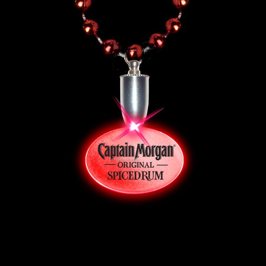 Flashing Illuminated Oval Charm W/ Mardi Gras Beads - Red