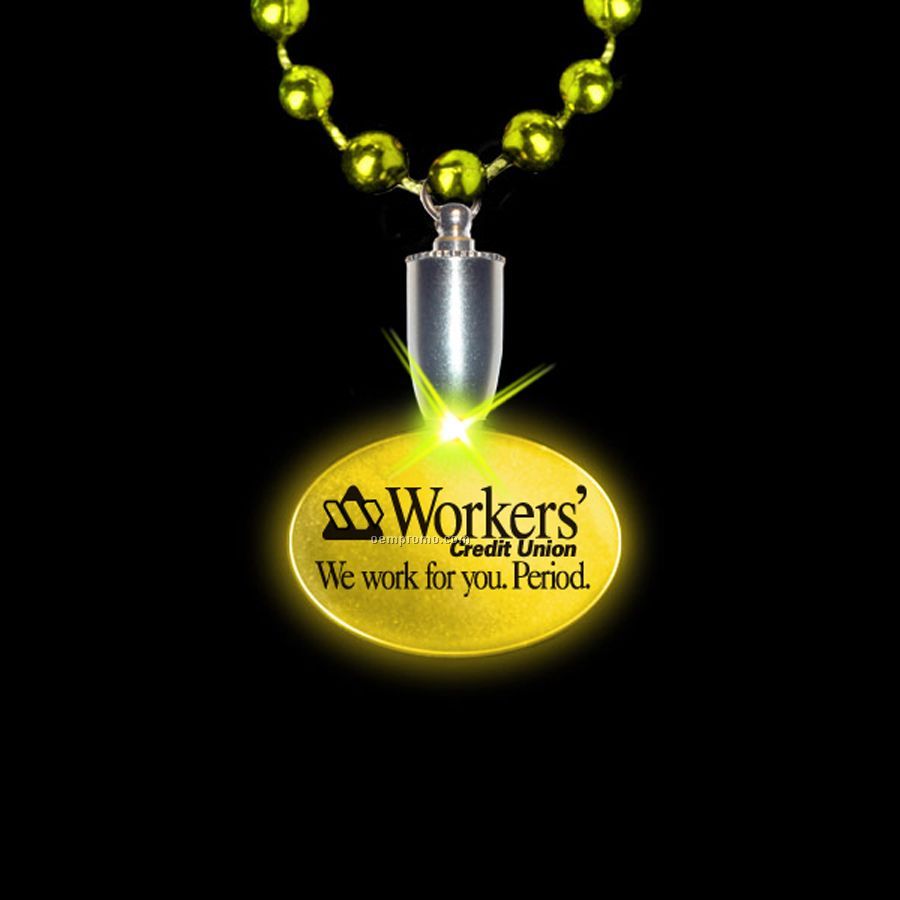 Flashing Illuminated Oval Charm W/ Mardi Gras Beads - Yellow