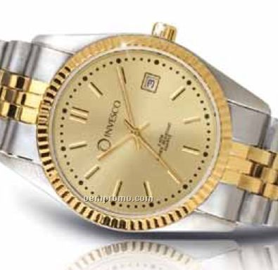 Watch Creations Men's 2 Tone Folded Bracelet Watch W/ Gold Dial