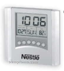 Silver Digital Calendar Alarm Clock With Thermometer