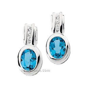 Sterling Silver Swiss Blue Topaz And Cubic Zirconia Earrings