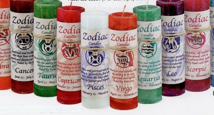 Zodiac Pewter Pendant W/ Individually Scented Candle Assorted Dozen