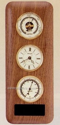American Walnut Triple Instrument Clock/Barometer/Thermometer Wall Unit