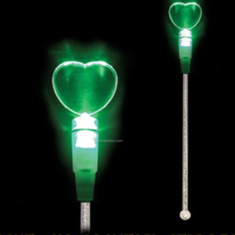 Light Up Stir Stick W/ Jade Green Heart Handle