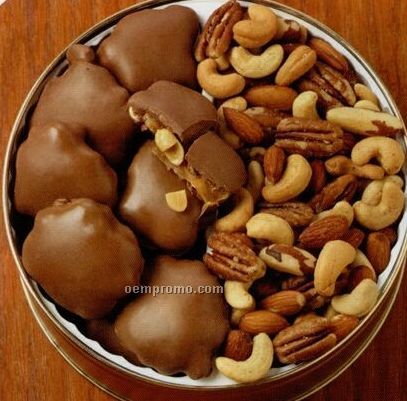 37 Oz. Peanut Clusters/ Deluxe Mix Nuts Custom Gift Tin