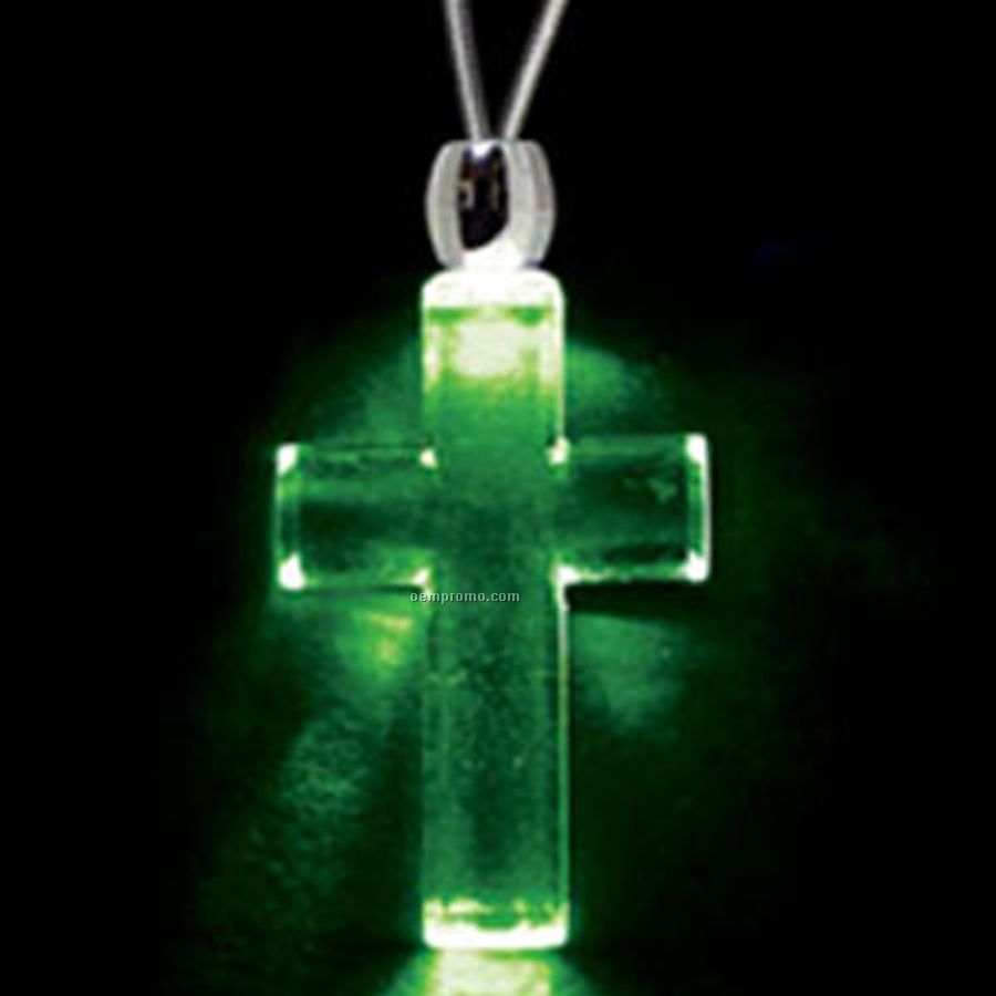 Green Acrylic Cross Pendant Light Up Necklace