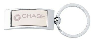 2 Tone Curved Rectangular Shaped Key Ring With Decorative Center Plate
