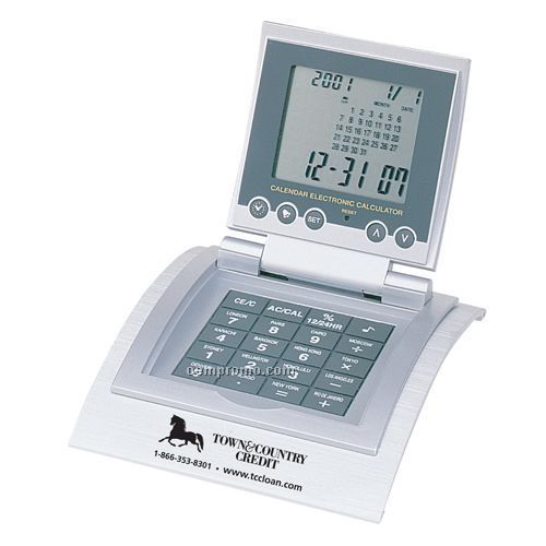 Plastic Base World Time Clock With Alarm & Calculator