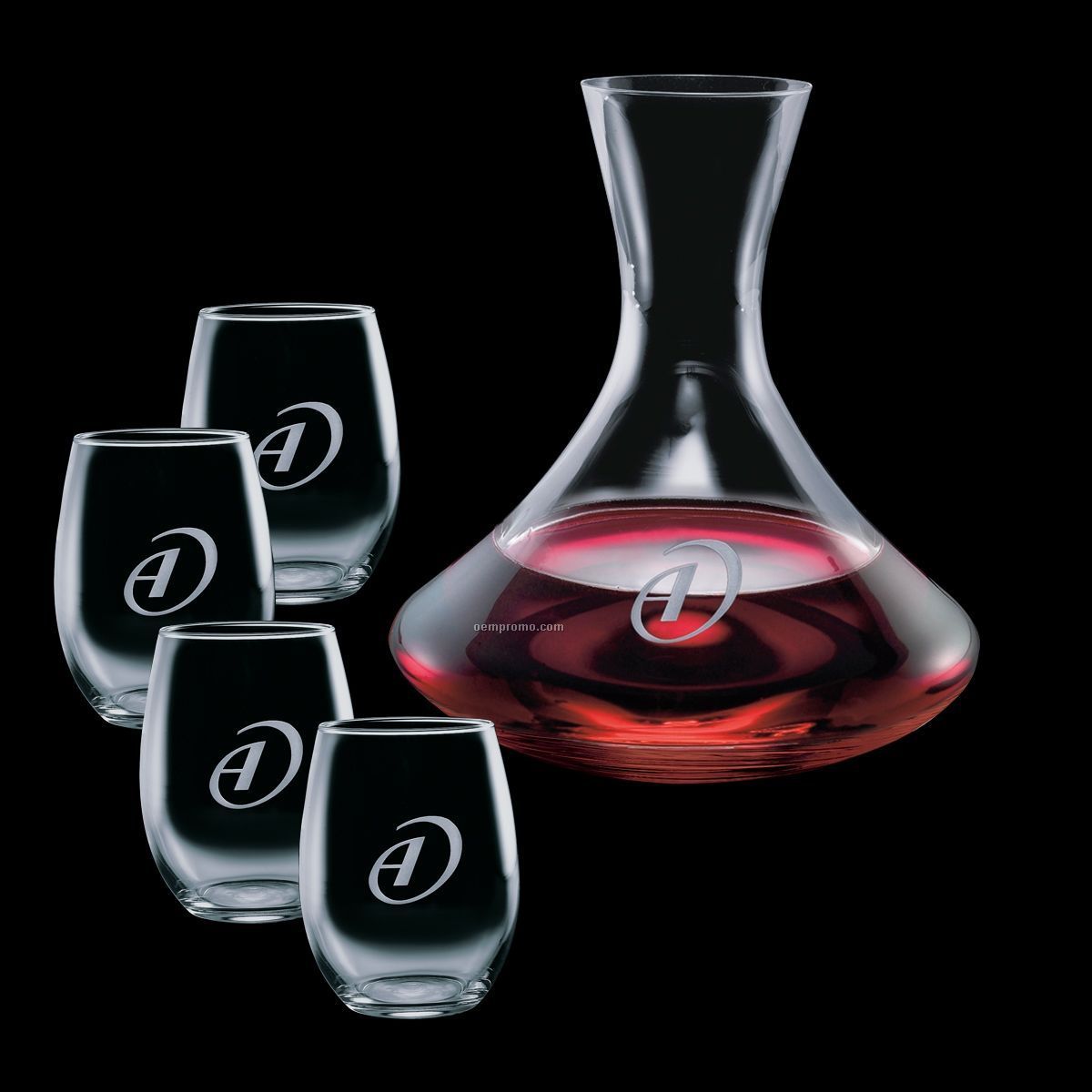 Senderwood Carafe & 4 Stanford Stemless Wine Glasses