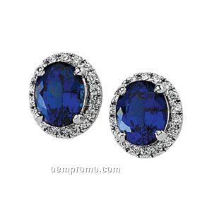 14kw Chatham Created Blue Sapphire And 7/8 Ct Tw Diamond Earrings