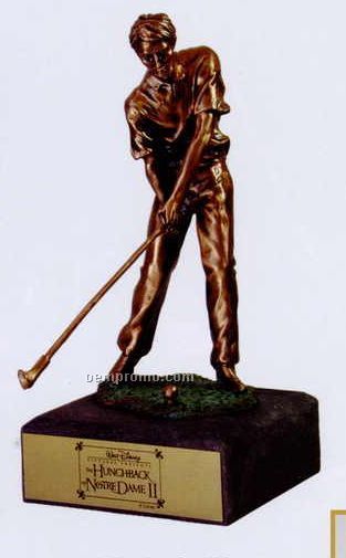 Copper Coated Male Golfer Figure Award W/ Attached Stone Base