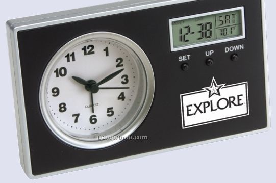 Analog Quartz Alarm Clock And Thermometer