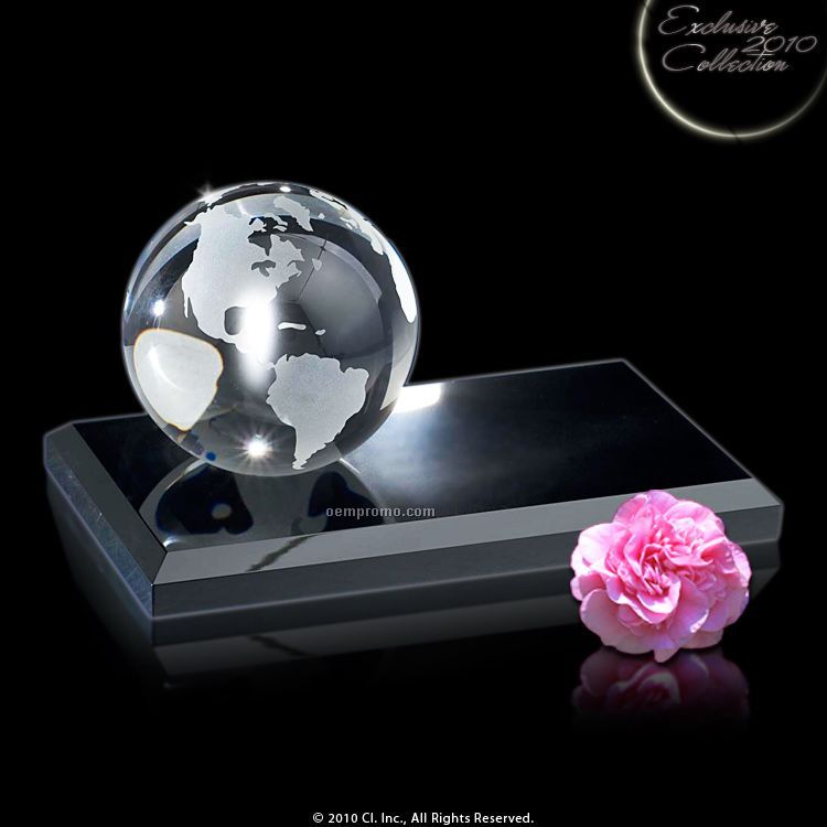 Ravenna Globe Crystal Award W/ Gray Edged Rectangle Base (7