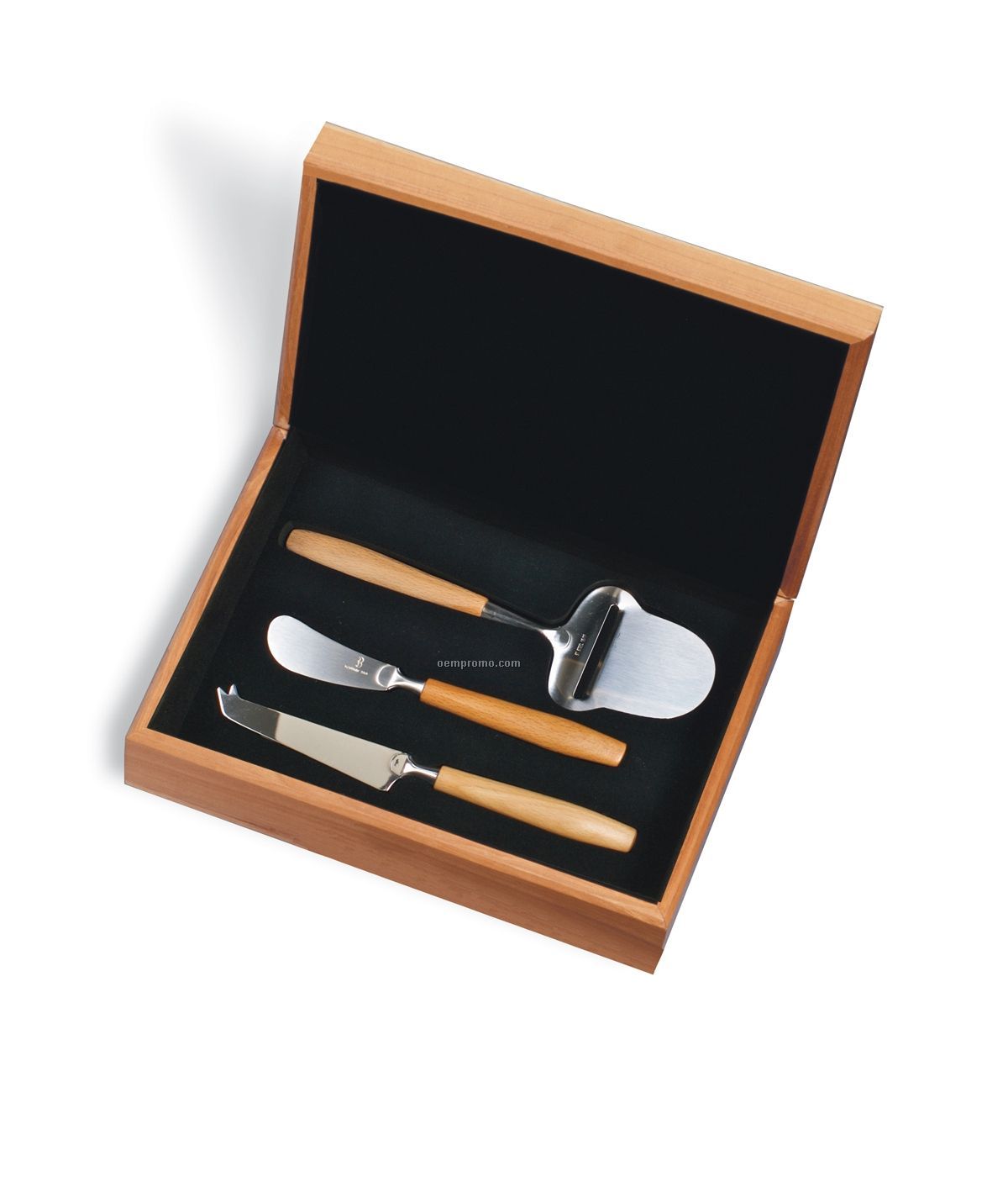 Cheese Knife Gift Set In Natural Wood Box With Slicer