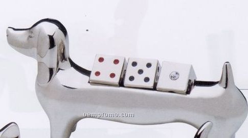 Chrome Plated Dog Stand W/Dice Or Decision Maker