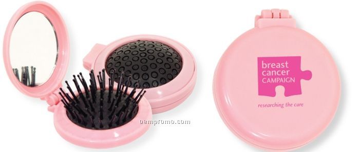 Pink Compact Mirror W/Brush (Printed)