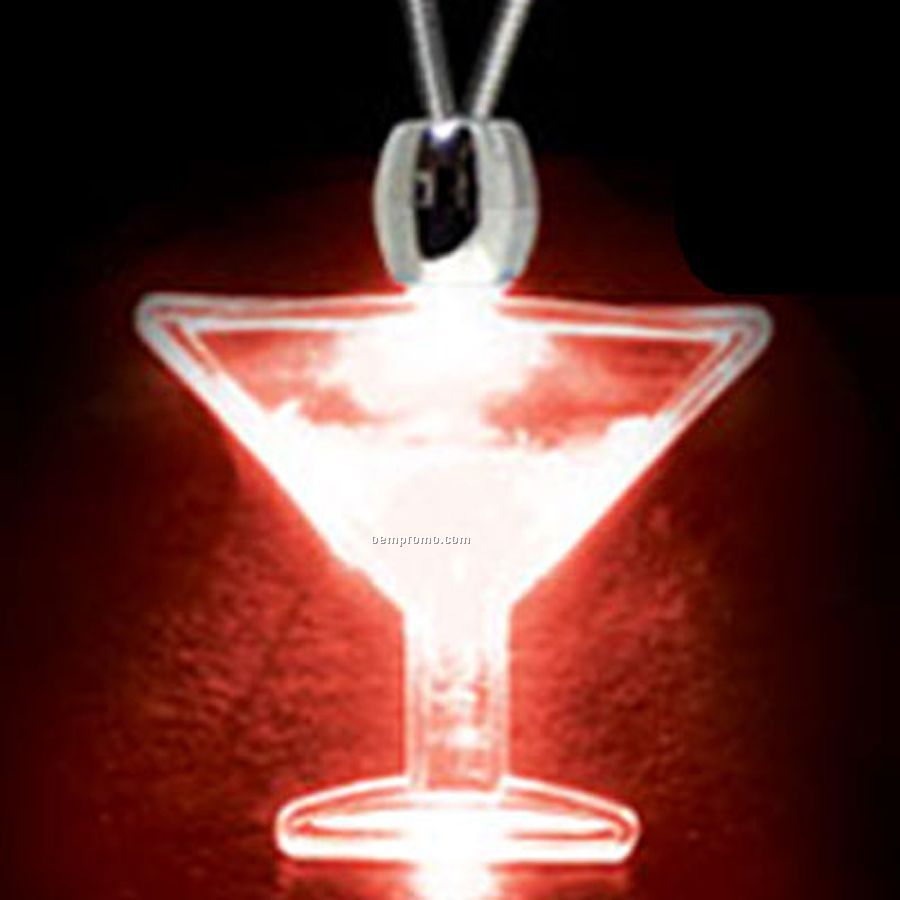 Red Acrylic Martini Glass Pendant Light Up Necklace