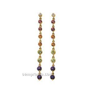 14ky Genuine Multi-color Gemstone And .04 Diamond Earrings