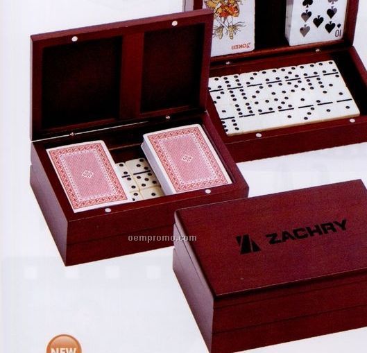 Wooden Domino Set W/ 2 Deck Of Playing Cards
