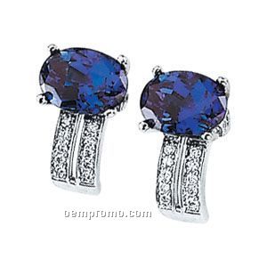 14kw Chatham Created Alexandrite And 1/8 Ct Tw Diamond Earrings