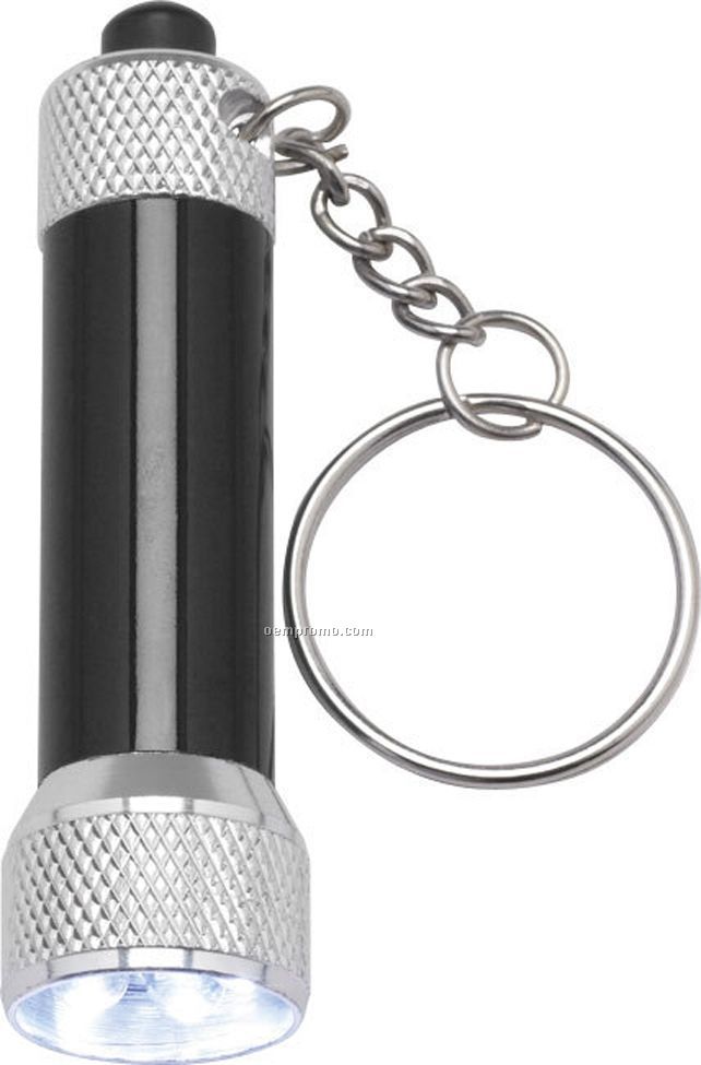 Black Barrel Flashlight Keychain W/ 5 White Leds