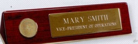 Rosewood Finish Desk Nameplate - Silver (8"X2 1/4"X1 7/8")
