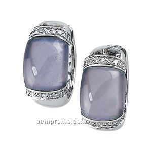 14kw Genuine Chalcedony Cabochon And Diamond Earrings