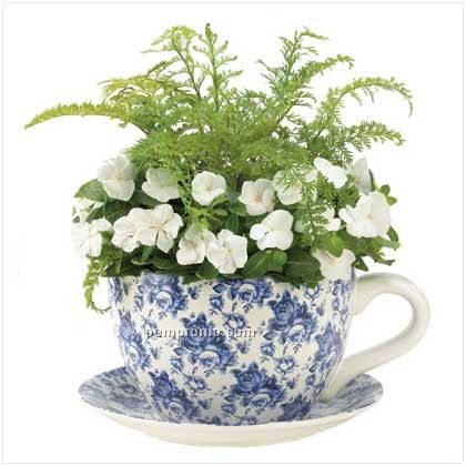 Blue Floral Teacup Planter