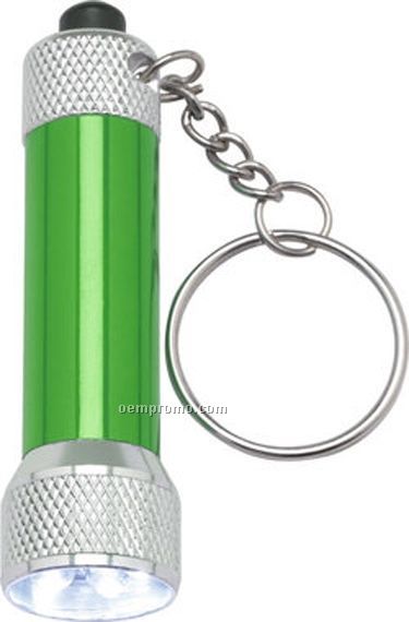 Green Barrel Flashlight Keychain W/ 5 White Leds