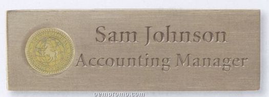 Satin Brass Name Badge With Magnetic Attachment - Gold Medallion