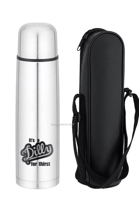 Silver Stainless Thermal Bottle W/ Cup Lid & Push Button Spout (33 Oz.)