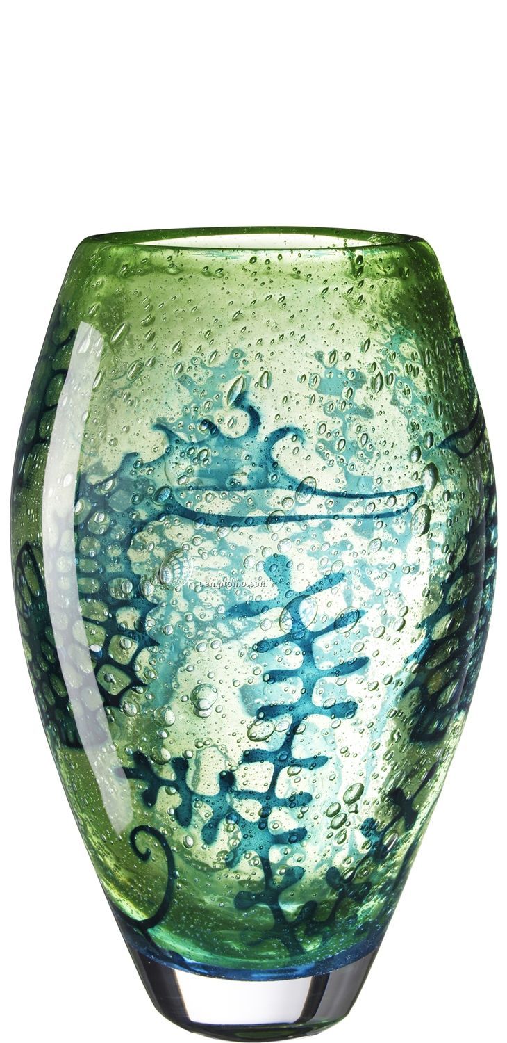 Underworld Green Glass Vase W/ Seahorse Motif By Olle Brozen