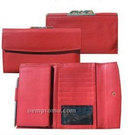 Red Italian Leather Framed Clutch Wallet