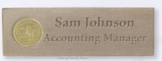 Satin Brass Name Badge With Magnetic Attachment - Silver Medallion