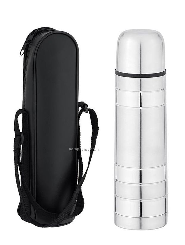 Silver Stainless Thermal Bottle W/Cup Lid & Push Button Pour Spout (17 Oz.)