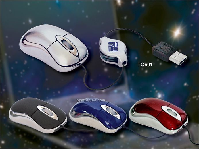 Super 3d Optical USB Mini Mouse With Scroll Wheel & Retractable Cord