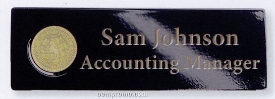 Black Lacquered Brass Name Badge With Magnetic Attachment