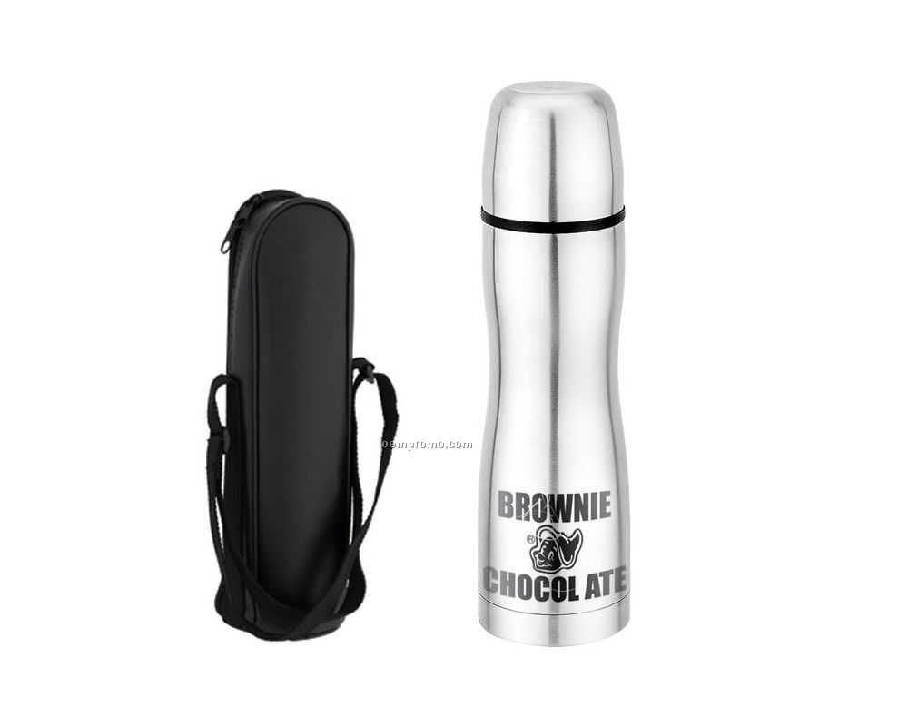Double Wall Stainless Steel Thermal Bottle W/ Curved Body (15 Oz.)