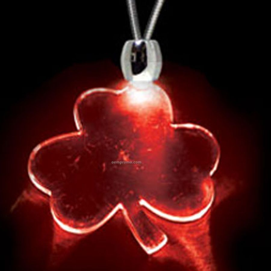 Red Acrylic Shamrock Pendant Light Up Necklace