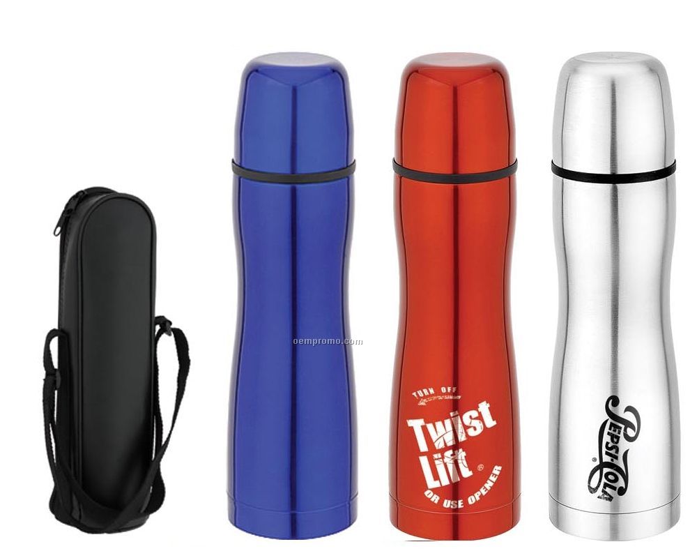 Double Wall Stainless Steel Thermal Bottle W/ Curved Body (22 Oz.)